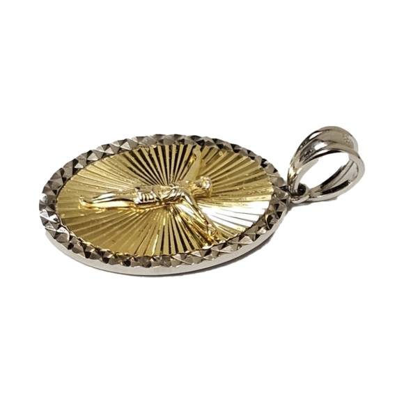 925 Sterling Silver & 14k Gold Filled  Oval Medallion Pendant Necklace - Picture 5 of 8